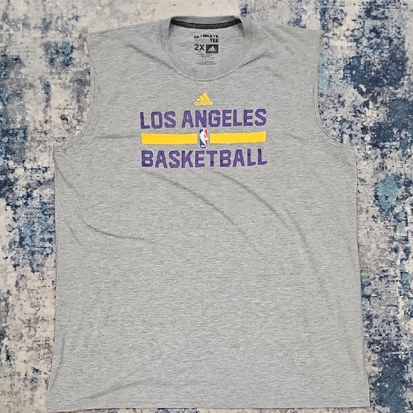 Adidas Gray Los Angeles Lakers Team Issue Basketball Tank Top 2xl Tall - Picture 1 of 4